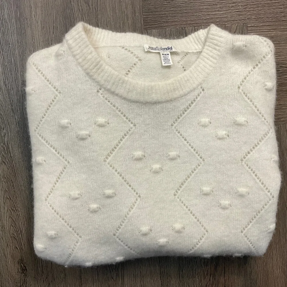 Splendid Julia Diamond Pointelle Wool Alpaca Blend Sweater Womens Medium Ivory - Picture 5 of 10